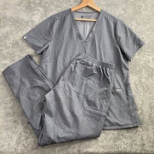 Figs Scrub Set Womens Large Casma Top Yola Skinny Pants Graphite Medical RN